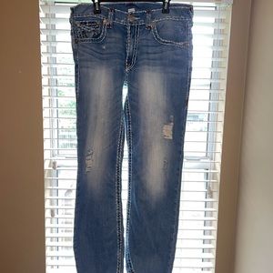 True Religion Jeans, maroon stitching